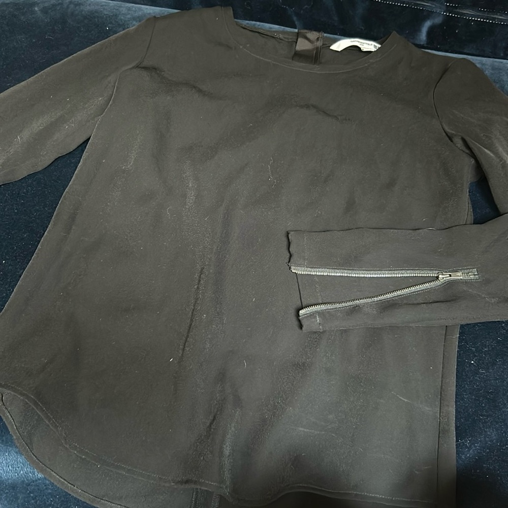 Carine‎ Roitfeld X Uniqlo Black Long Sleeve T Blouse with Zipper Detail Size XS